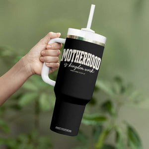 Motherhood Is Kingdom Work Tumbler With Handle Cute Christian Mom Mothers Day Floral Jesus TS10 Print Your Wear