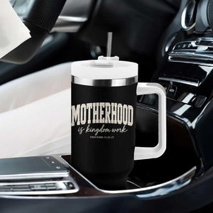 Motherhood Is Kingdom Work Tumbler With Handle Cute Christian Mom Mothers Day Floral Jesus TS10 Print Your Wear