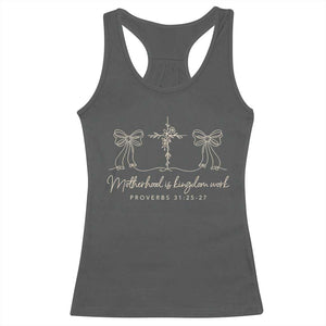 Motherhood Is Kingdom Work Racerback Tank Top Cute Christian Mom Mothers Day Coquette Bow Cross TS10 Dark Heather Print Your Wear
