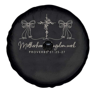 Motherhood Is Kingdom Work Spare Tire Cover Cute Christian Mom Mothers Day Coquette Bow Cross TS10 Print Your Wear