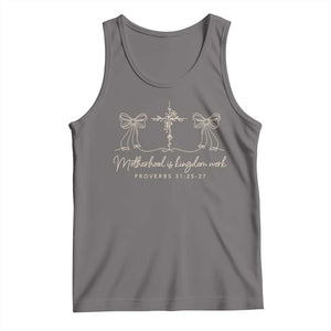 Motherhood Is Kingdom Work Tank Top Cute Christian Mom Mothers Day Coquette Bow Cross TS10 Deep Heather Print Your Wear