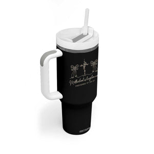 Motherhood Is Kingdom Work Tumbler With Handle Cute Christian Mom Mothers Day Coquette Bow Cross TS10 Print Your Wear