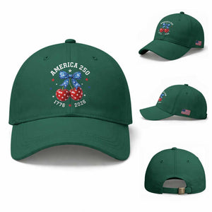 250 Anniversary USA Baseball Cap Cherry Coquette Bow 4th Of July 1776 2026 250th Birthday TS10 Baseball Cap Universal Fit Irish Green Print Your Wear