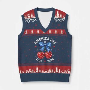 250 Anniversary USA V-Neck Knit Sweater Vest Cherry Coquette Bow 4th Of July 1776 2026 250th Birthday TS10 Navy Red Print Your Wear