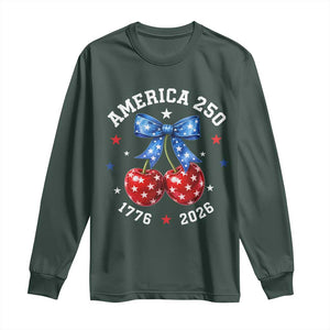 250 Anniversary USA Long Sleeve Shirt Cherry Coquette Bow 4th Of July 1776 2026 250th Birthday TS10 Dark Forest Green Print Your Wear