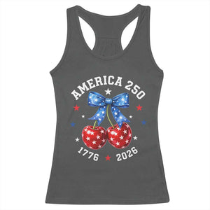 250 Anniversary USA Racerback Tank Top Cherry Coquette Bow 4th Of July 1776 2026 250th Birthday TS10 Dark Heather Print Your Wear