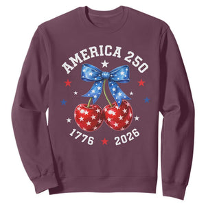 250 Anniversary USA Sweatshirt Cherry Coquette Bow 4th Of July 1776 2026 250th Birthday TS10 Maroon Print Your Wear
