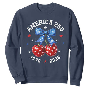 250 Anniversary USA Sweatshirt Cherry Coquette Bow 4th Of July 1776 2026 250th Birthday TS10 Navy Print Your Wear