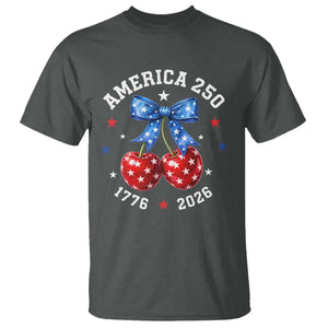 250 Anniversary USA T Shirt Cherry Coquette Bow 4th Of July 1776 2026 250th Birthday TS10 Dark Heather Print Your Wear