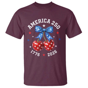 250 Anniversary USA T Shirt Cherry Coquette Bow 4th Of July 1776 2026 250th Birthday TS10 Maroon Print Your Wear