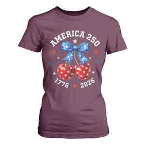 250 Anniversary USA T Shirt For Women Cherry Coquette Bow 4th Of July 1776 2026 250th Birthday TS10 Maroon Print Your Wear