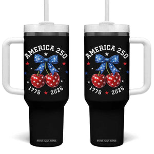 250 Anniversary USA Tumbler With Handle Cherry Coquette Bow 4th Of July 1776 2026 250th Birthday TS10 One Size: 40 oz Black Print Your Wear