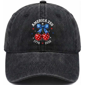 250 Anniversary USA Washed Cotton Baseball Cap Cherry Coquette Bow 4th Of July 1776 2026 250th Birthday TS10 Print Your Wear