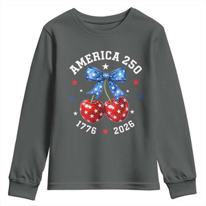 250 Anniversary USA Youth Sweatshirt Cherry Coquette Bow 4th Of July 1776 2026 250th Birthday TS10 Dark Heather Print Your Wear