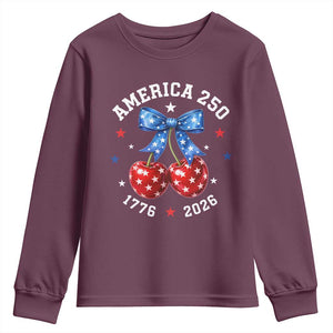 250 Anniversary USA Youth Sweatshirt Cherry Coquette Bow 4th Of July 1776 2026 250th Birthday TS10 Maroon Print Your Wear
