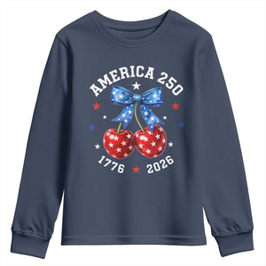 250 Anniversary USA Youth Sweatshirt Cherry Coquette Bow 4th Of July 1776 2026 250th Birthday TS10 Navy Print Your Wear