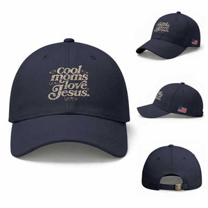 Cool Moms Love Jesus Baseball Cap Vintage Floral Boho Wildflower Christian Mama Mothers Day TS10 Baseball Cap Universal Fit Navy Print Your Wear