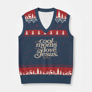 Cool Moms Love Jesus V-Neck Knit Sweater Vest Vintage Floral Boho Wildflower Christian Mama Mothers Day TS10 Navy Red Print Your Wear