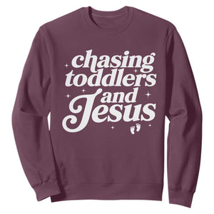Christian Mom Sweatshirt Chasing Jesus And Toddlers TS10 Maroon Print Your Wear
