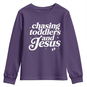 Christian Mom Youth Sweatshirt Chasing Jesus And Toddlers TS10 Purple Print Your Wear