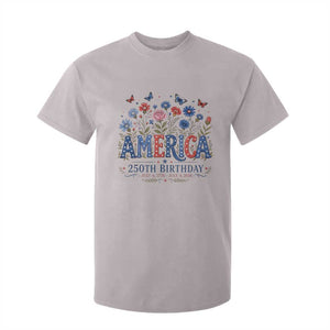 Floral 250th Anniversary T Shirt For Kid Wildflower Independence Day 250 Years Birthday 1776 2026 TS10 Ice Gray Print Your Wear
