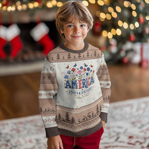 Floral 250th Anniversary Ugly Christmas Sweater Wildflower Independence Day 250 Years Birthday 1776 2026 TS10 Mocha Mousse Print Your Wear