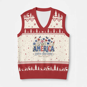 Floral 250th Anniversary V-Neck Knit Sweater Vest Wildflower Independence Day 250 Years Birthday 1776 2026 TS10 Beige Red Print Your Wear