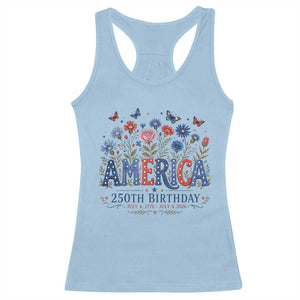 Floral 250th Anniversary Racerback Tank Top Wildflower Independence Day 250 Years Birthday 1776 2026 TS10 Light Blue Print Your Wear