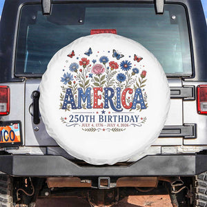 Floral 250th Anniversary Spare Tire Cover Wildflower Independence Day 250 Years Birthday 1776 2026 TS10 No hole White Print Your Wear