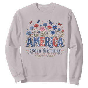 Floral 250th Anniversary Sweatshirt Wildflower Independence Day 250 Years Birthday 1776 2026 TS10 Ice Gray Print Your Wear