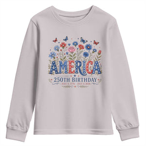 Floral 250th Anniversary Youth Sweatshirt Wildflower Independence Day 250 Years Birthday 1776 2026 TS10 Ice Gray Print Your Wear