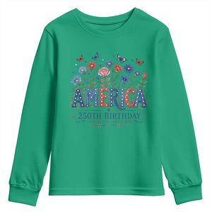 Floral 250th Anniversary Youth Sweatshirt Wildflower Independence Day 250 Years Birthday 1776 2026 TS10 Irish Green Print Your Wear