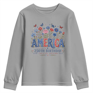Floral 250th Anniversary Youth Sweatshirt Wildflower Independence Day 250 Years Birthday 1776 2026 TS10 Sport Gray Print Your Wear