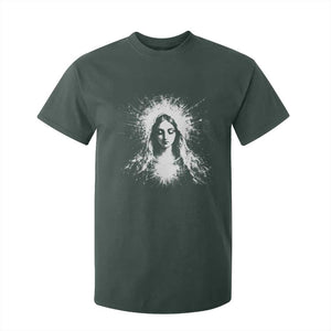 Catholic Virgin Mary T Shirt For Kid Vintage Marian Face Christian Our Lady TS10 Dark Forest Green Print Your Wear