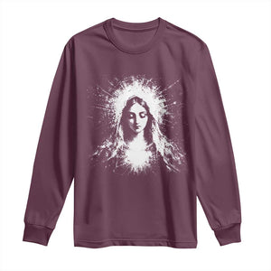 Catholic Virgin Mary Long Sleeve Shirt Vintage Marian Face Christian Our Lady TS10 Maroon Print Your Wear