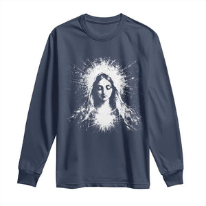 Catholic Virgin Mary Long Sleeve Shirt Vintage Marian Face Christian Our Lady TS10 Navy Print Your Wear