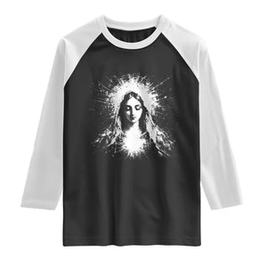 Catholic Virgin Mary Raglan Shirt Vintage Marian Face Christian Our Lady TS10 Black White Print Your Wear