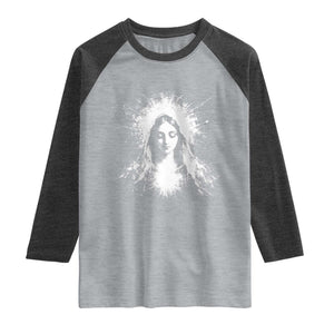 Catholic Virgin Mary Raglan Shirt Vintage Marian Face Christian Our Lady TS10 Heather Gray Heather Charcoal Print Your Wear