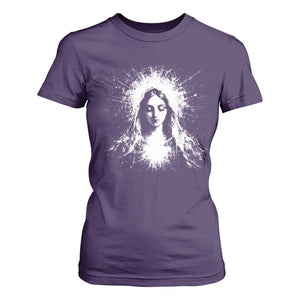 Catholic Virgin Mary T Shirt For Women Vintage Marian Face Christian Our Lady TS10 Purple Print Your Wear