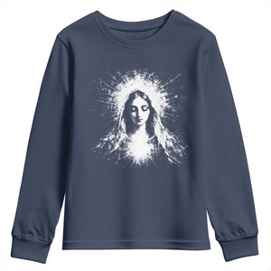 Catholic Virgin Mary Youth Sweatshirt Vintage Marian Face Christian Our Lady TS10 Navy Print Your Wear