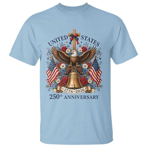 250 Anniversary USA Patriotic Eagle T Shirt Flower 250th Birthday 4th Of July 2026 TS10 Light Blue Print Your Wear