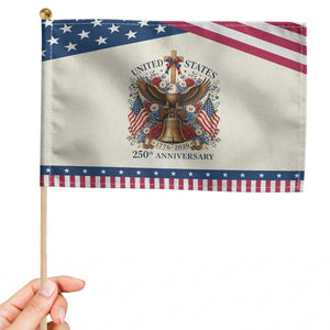 250 Anniversary USA Eagle Patriotic Handheld Flag Flower 250th Birthday 4th Of July 2026 TS10 Modern 8.2" × 5.5" Beige Blue Print Your Wear