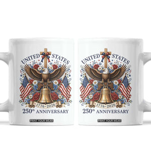250 Anniversary USA Patriotic Eagle Coffee Mug Flower 250th Birthday 4th Of July 2026 TS10 White Print Your Wear