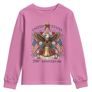 250 Anniversary USA Patriotic Eagle Youth Sweatshirt Flower 250th Birthday 4th Of July 2026 TS10 Azalea Print Your Wear