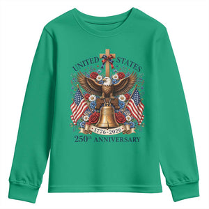 250 Anniversary USA Patriotic Eagle Youth Sweatshirt Flower 250th Birthday 4th Of July 2026 TS10 Irish Green Print Your Wear