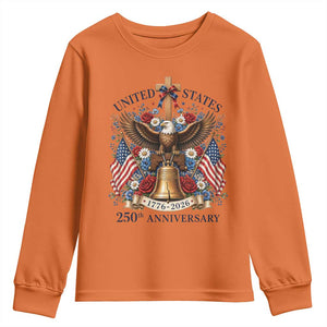 250 Anniversary USA Patriotic Eagle Youth Sweatshirt Flower 250th Birthday 4th Of July 2026 TS10 Orange Print Your Wear