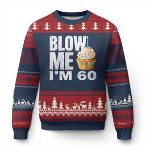 Funny 60th Birthday Ugly Christmas Sweater Blow Me Im 60 Year Old Bday Gag Gift Saying TS10 Navy Red Print Your Wear