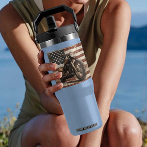 American Flag Motorcycle Flip Straw Tumbler Vintage Retro Biker USA 4th of July TS10 One Size: 30 oz Light Blue Print Your Wear