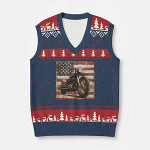 American Flag Motorcycle V-Neck Knit Sweater Vest Vintage Retro Biker USA 4th of July TS10 Navy Red Print Your Wear