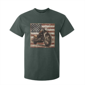 American Flag Motorcycle T Shirt For Kid Vintage Retro Biker USA 4th of July TS10 Dark Forest Green Print Your Wear